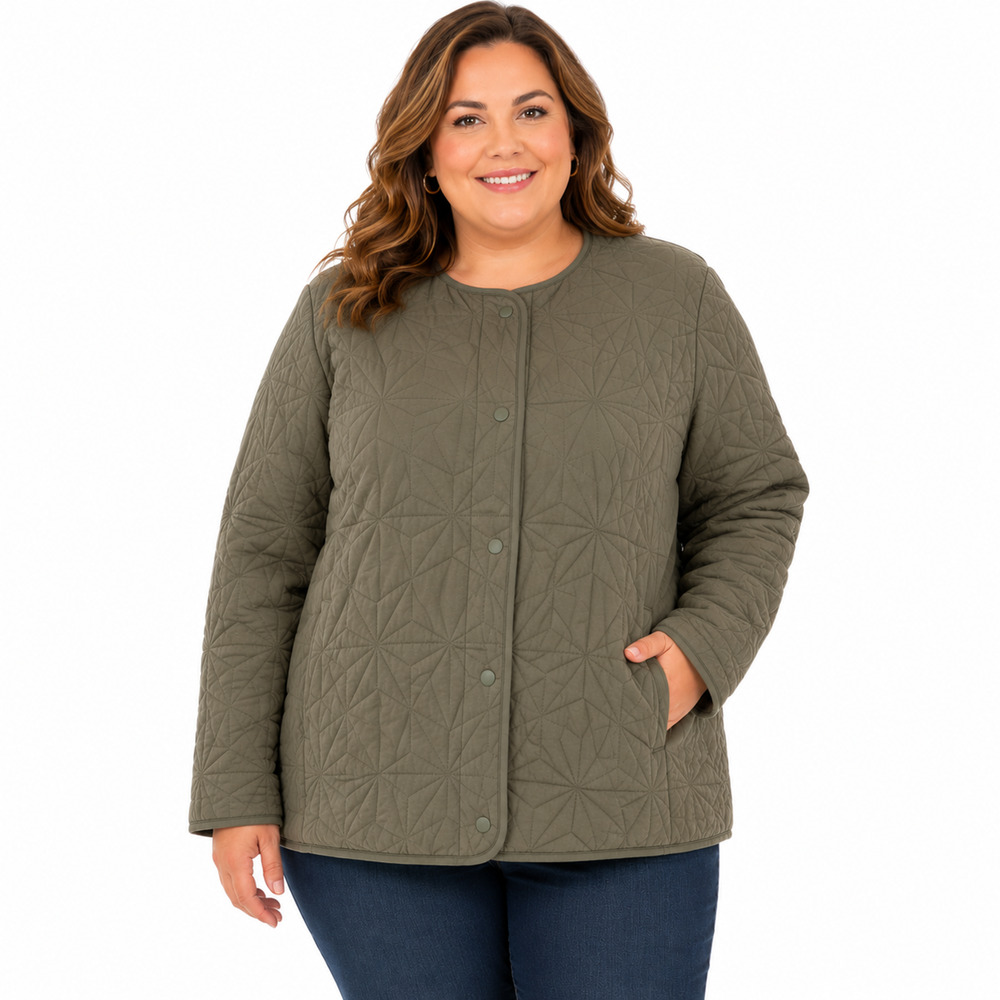 Lands' End Olive Quilted Snap-Front Jacket